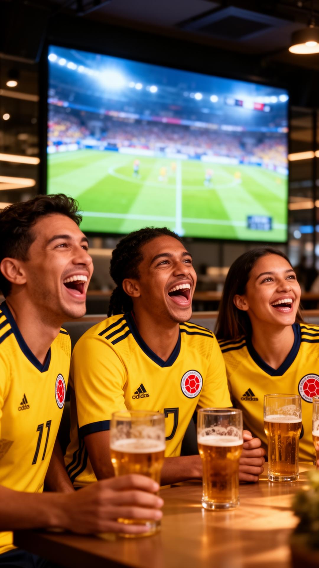 Aficionados colombianos celebrando un gol durante un partido